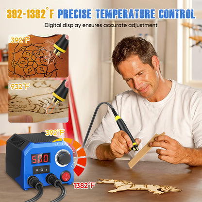 Kit de Pirograbado para Madera 43 en 1 – Estación de Soldadura 220V con 2 Lápices y Accesorios – Herramienta de Grabado en Madera DIY de Precisión – Creación Artística