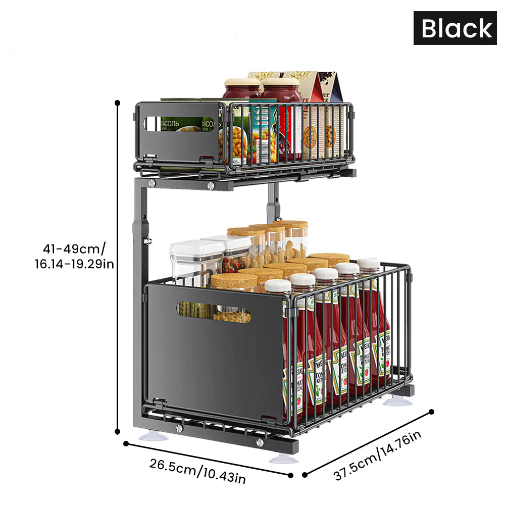 Organisateur d’armoire extractible 2 niveaux avec tiroir coulissant réglable