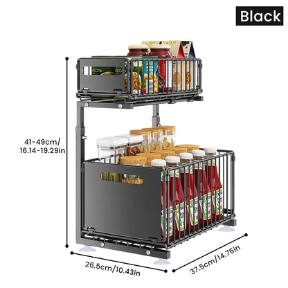 Organisateur d’armoire extractible 2 niveaux avec tiroir coulissant réglable