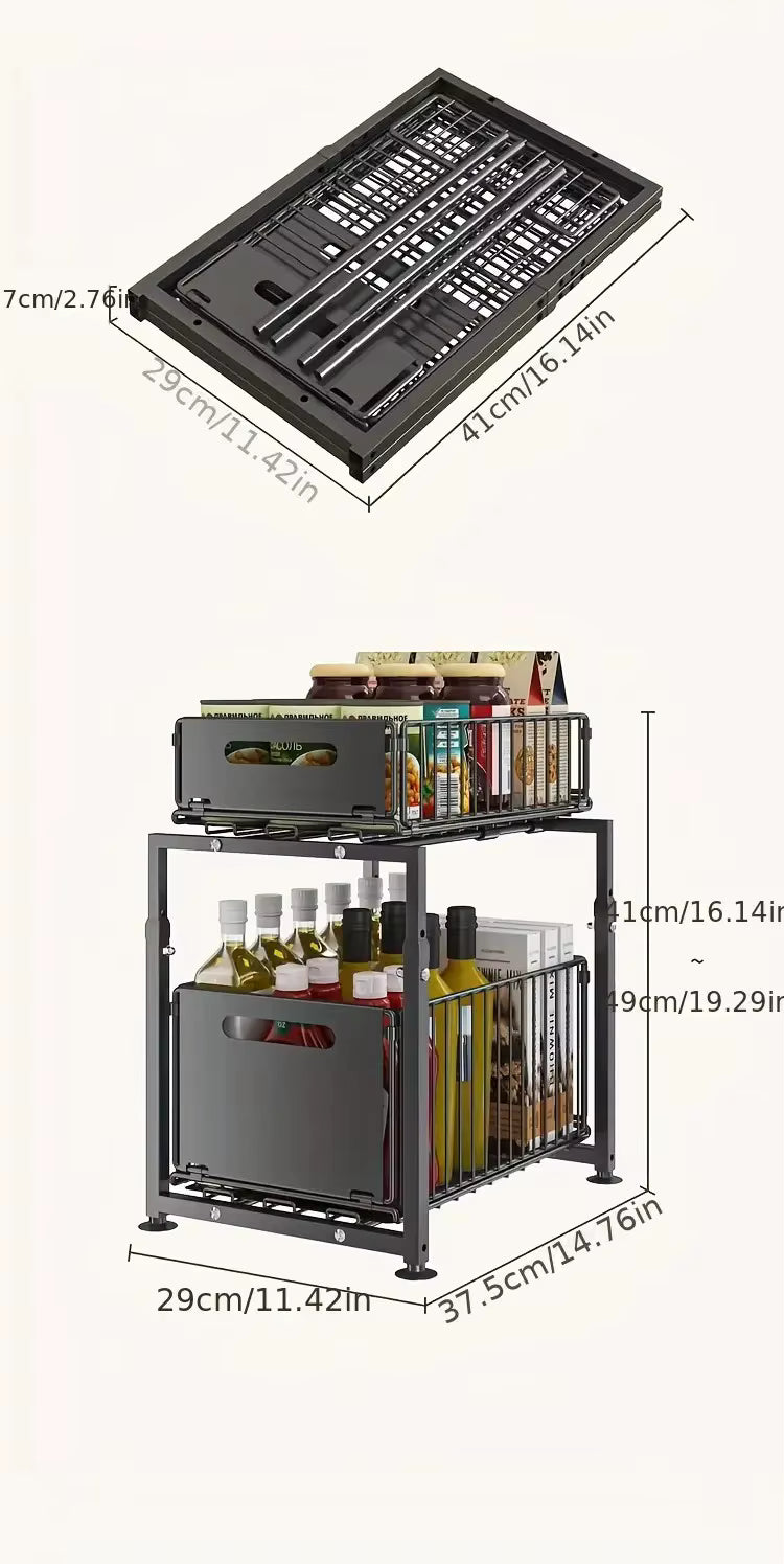 Organisateur d’armoire extractible 2 niveaux pour cuisine et sous évier