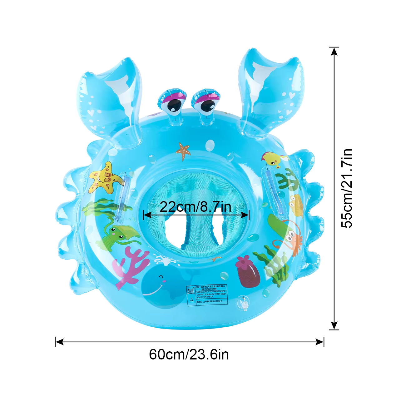 Bouée Gonflable Bébé Crabe avec Siège & Poignées – Flotteur Piscine Sécurisé Enfant – Bleu