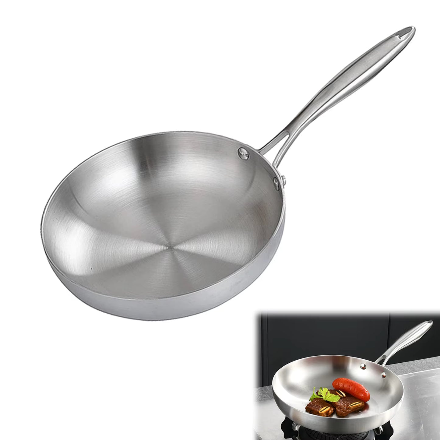 Poêle wok inox 304 24/28 cm épaisseur 2 mm