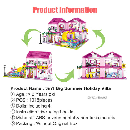Holiday Villa Building Blocks Set 1018 Pieces – Creative Children's Toy with Pool and Slide – Gift for Girls