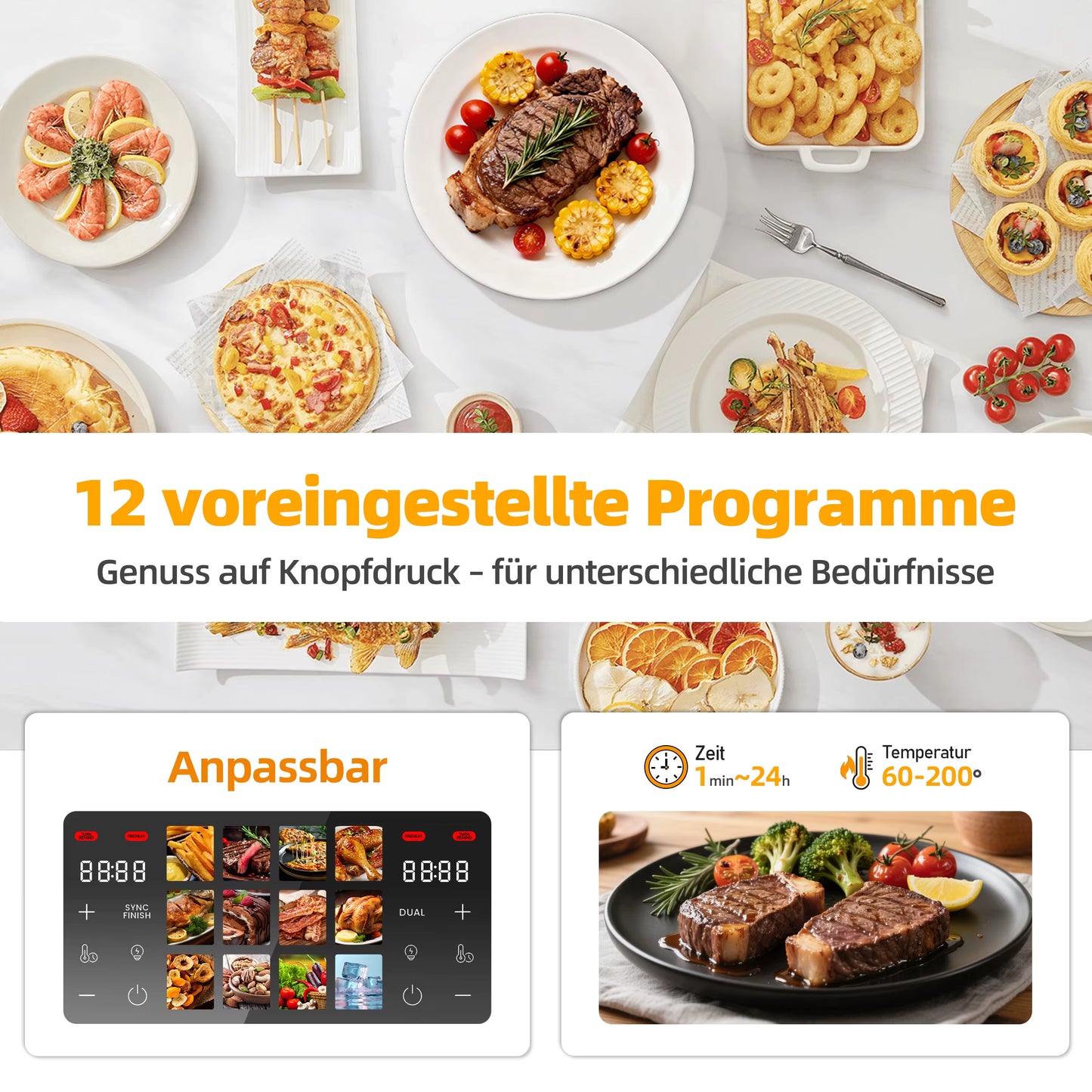 Friteuse à Air Chaud Double Panier 8,5L 2000W – Écran Tactile LED – Air Fryer Familiale 12 Programmes Sans Huile – Fenêtre de Visualisation