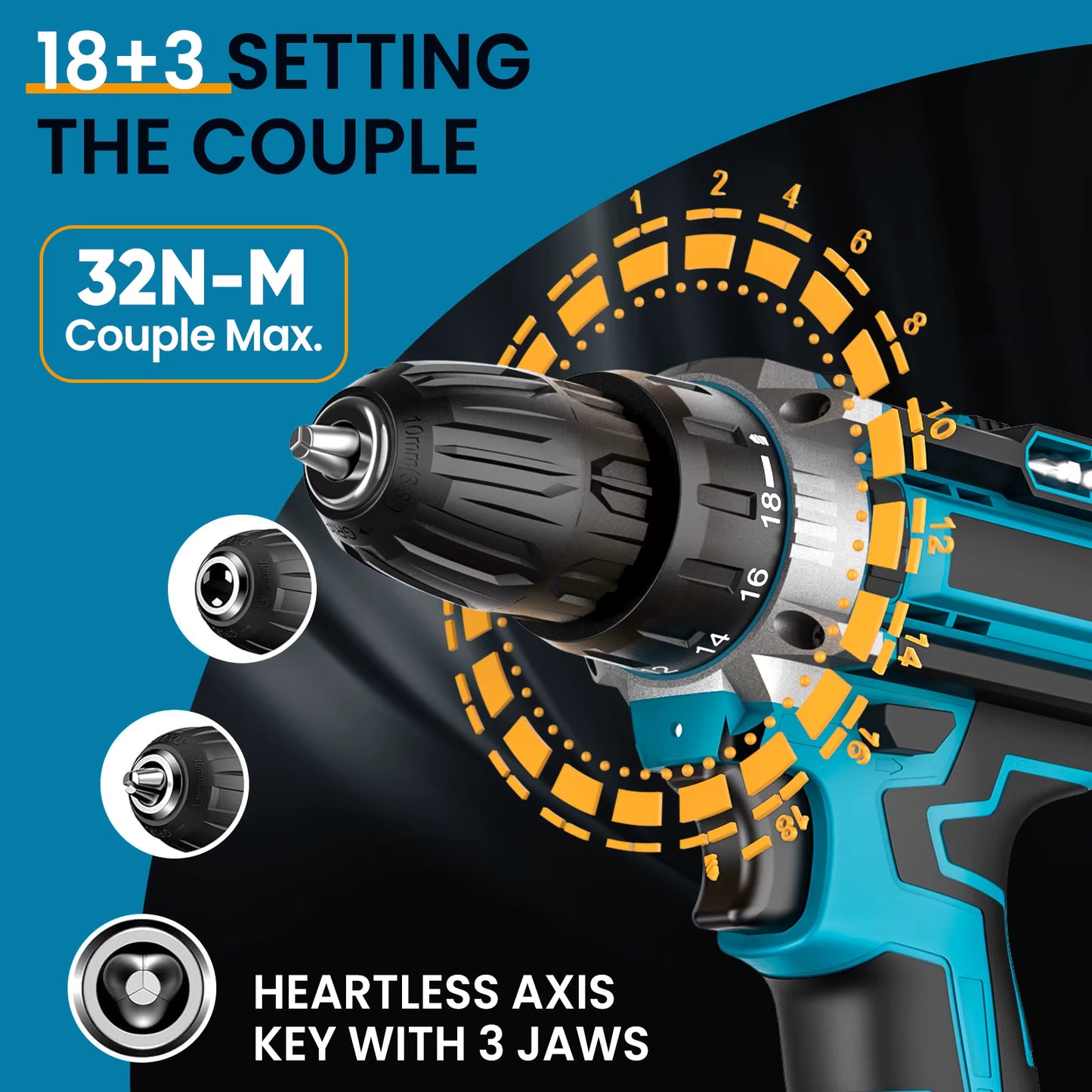Tournevis à Percussion Sans Fil avec 2 Batteries – Perceuse Électrique Réglage 32 Couples – Kit Complet Bricolage
