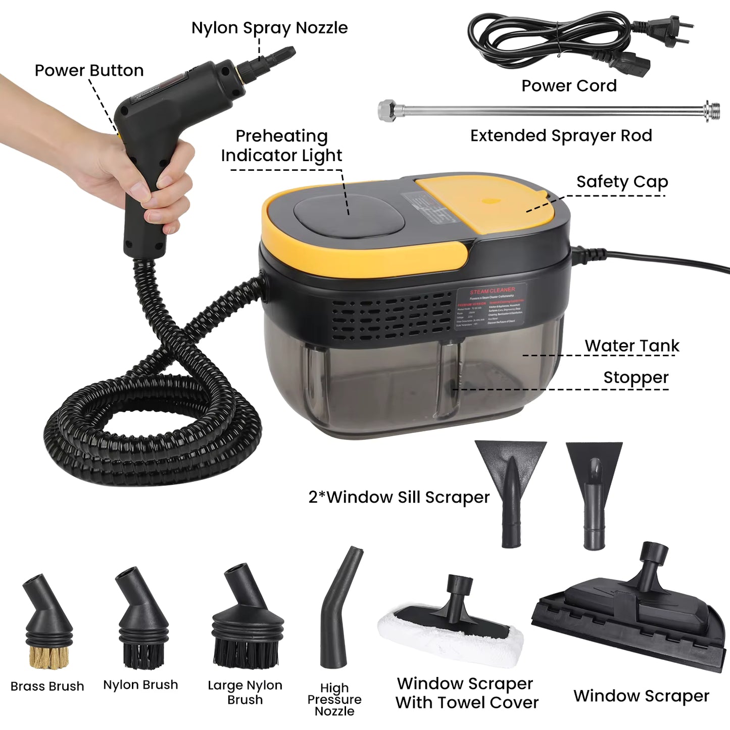 Nettoyeur vapeur portatif 2500W 3 bars 1600 ml haute température