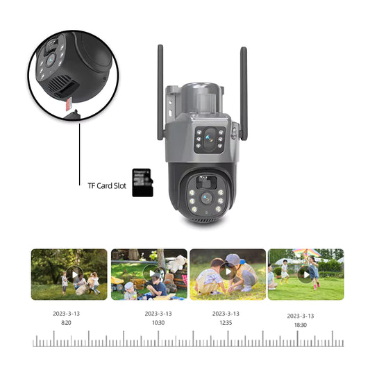 Caméra de Surveillance Solaire WiFi 4MP PTZ – Double Objectif avec Audio et Détection PIR