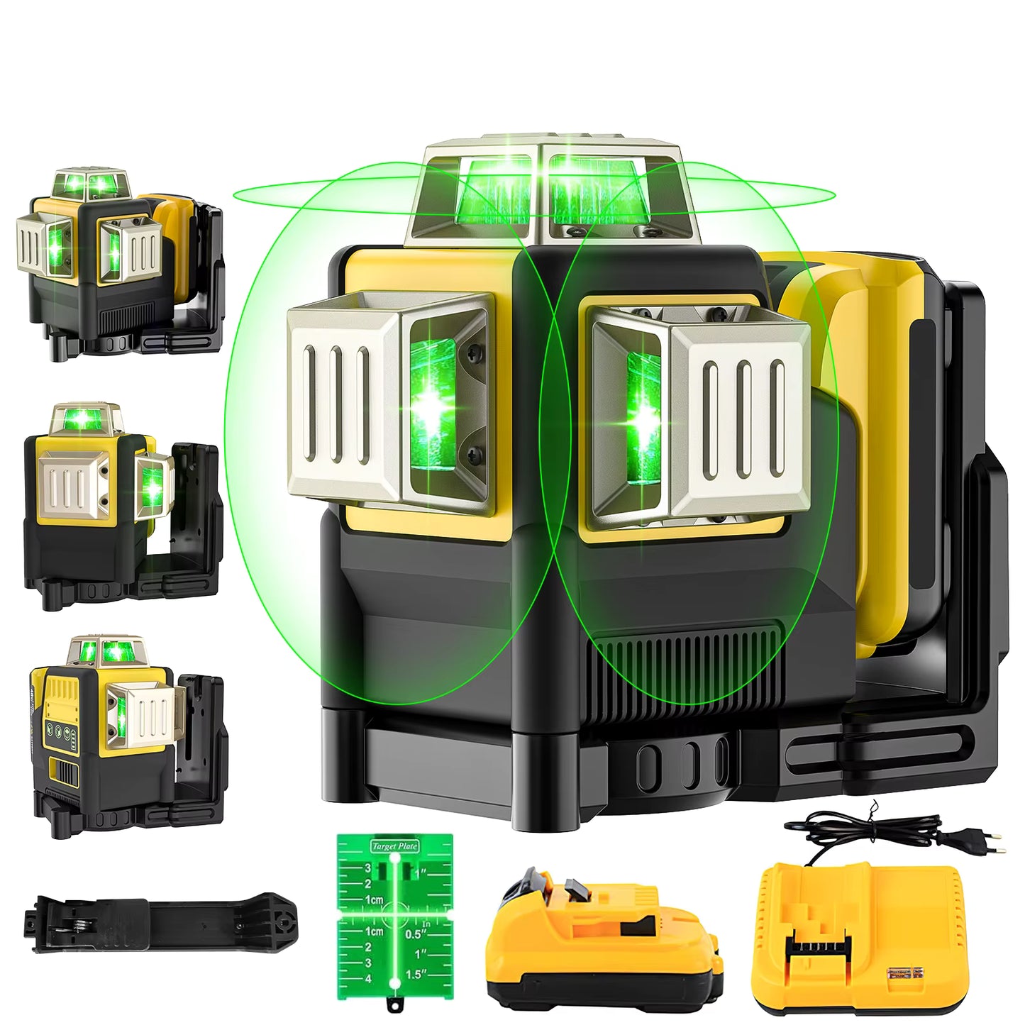 Niveau Laser 3D 12 Lignes Vert 4x360° – Auto-Nivelant Rechargeable