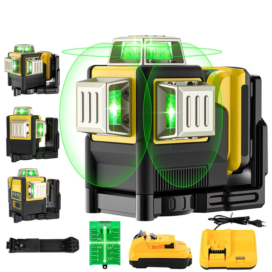 Niveau Laser 3D 12 Lignes Vert 4x360° – Auto-Nivelant Rechargeable