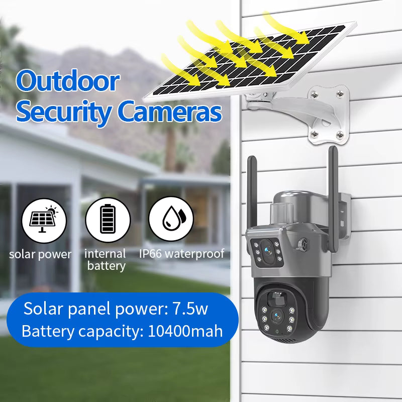 Caméra de Surveillance Solaire WiFi 4MP PTZ – Double Objectif avec Audio et Détection PIR