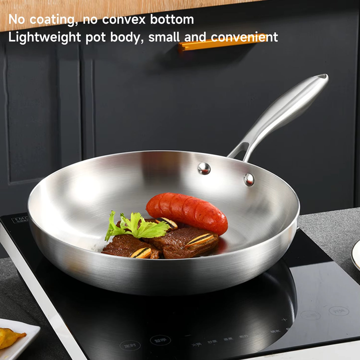 Poêle wok inox 304 24/28 cm épaisseur 2 mm