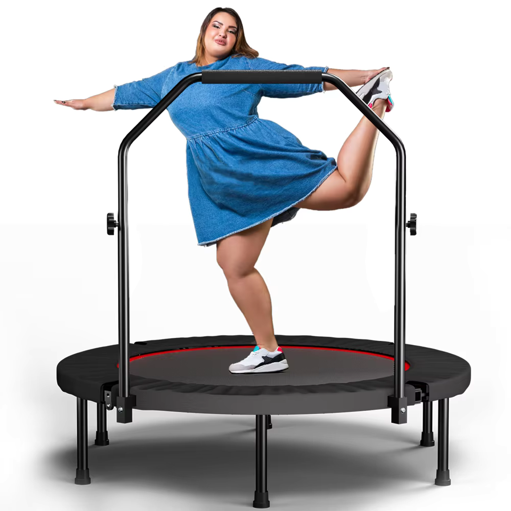Mini Trampoline Fitness Pliable 101 cm – Barre de Maintien Réglable, Cardio Maison