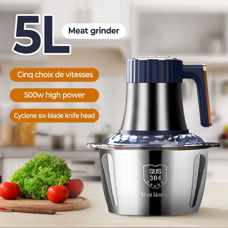 Hachoir à viande électrique 5 L multifonction en acier inoxydable