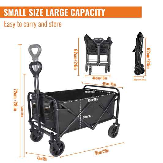 Chariot de Camping Pliable 100L 75KG avec Roues Sac de Transport Poignée Réglable Beach Wagon Outdoor