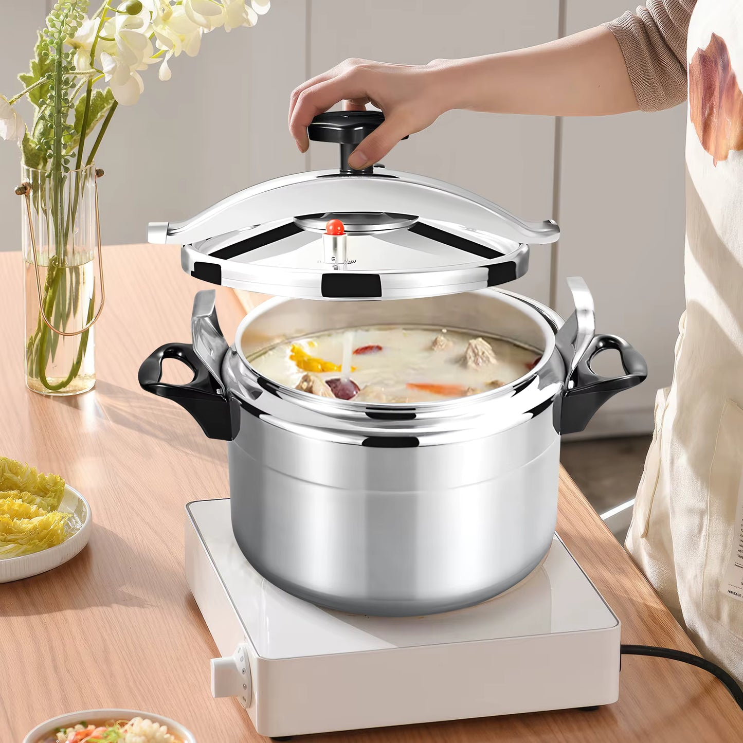 Cocotte-Minute Aluminium 3L à 15L – Autocuiseur Gaz avec Sécurité Anti-Pression