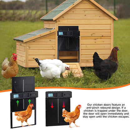 Automatic Chicken Coop Door with Anti-Pinch Sensor – Programmable Opening and Closing – Smart Aluminum Chicken Door – Outdoor Farming