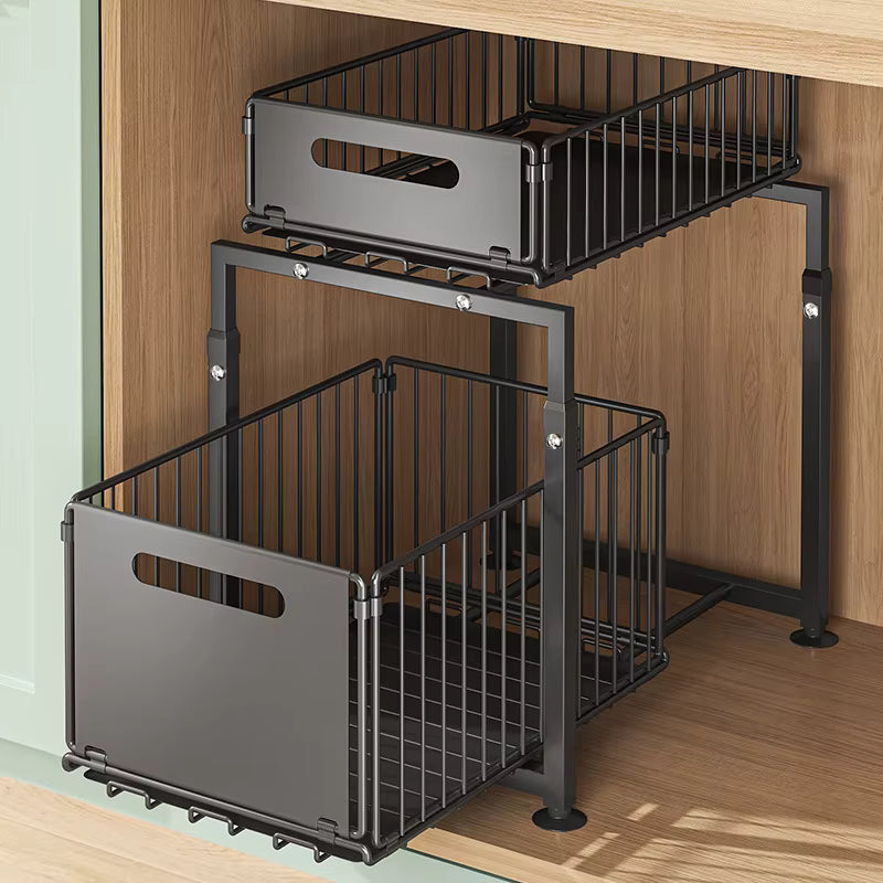 Organisateur d’armoire extractible 2 niveaux pour cuisine et sous évier