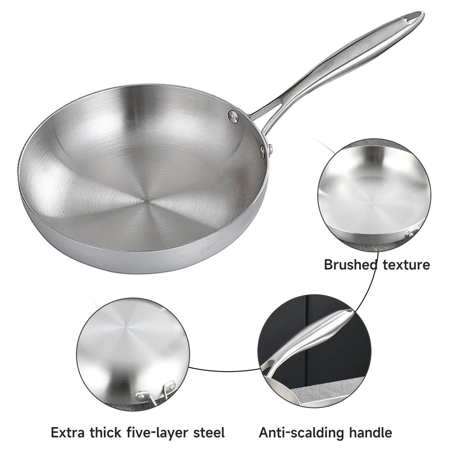 Poêle wok inox 304 24/28 cm épaisseur 2 mm