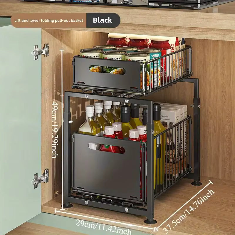 Organisateur d’armoire extractible 2 niveaux pour cuisine et sous évier
