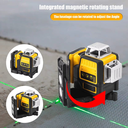 3D 12-Line Green Laser Level 4x360° – Self-Leveling Rechargeable