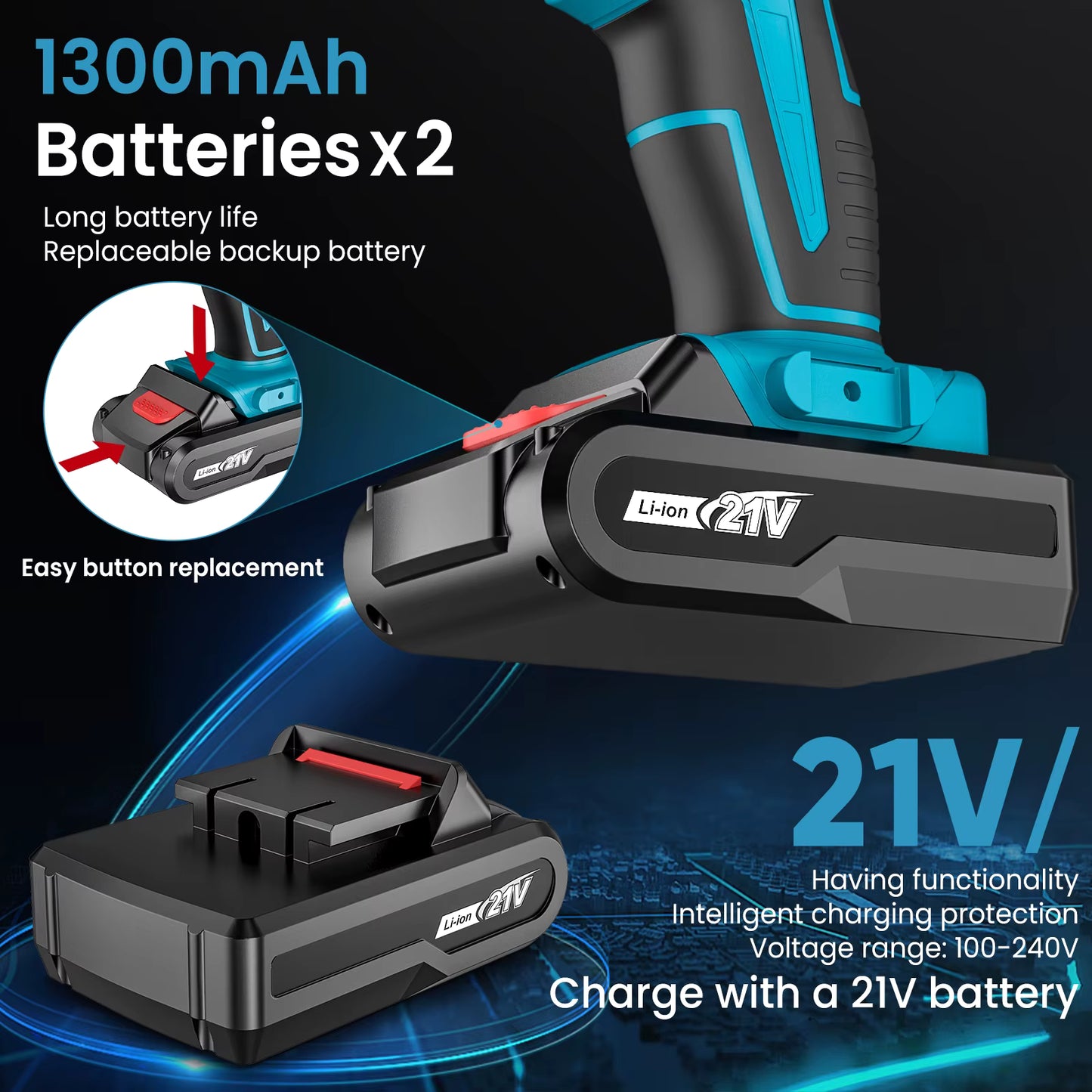 Tournevis à Percussion Sans Fil avec 2 Batteries – Perceuse Électrique Réglage 32 Couples – Kit Complet Bricolage