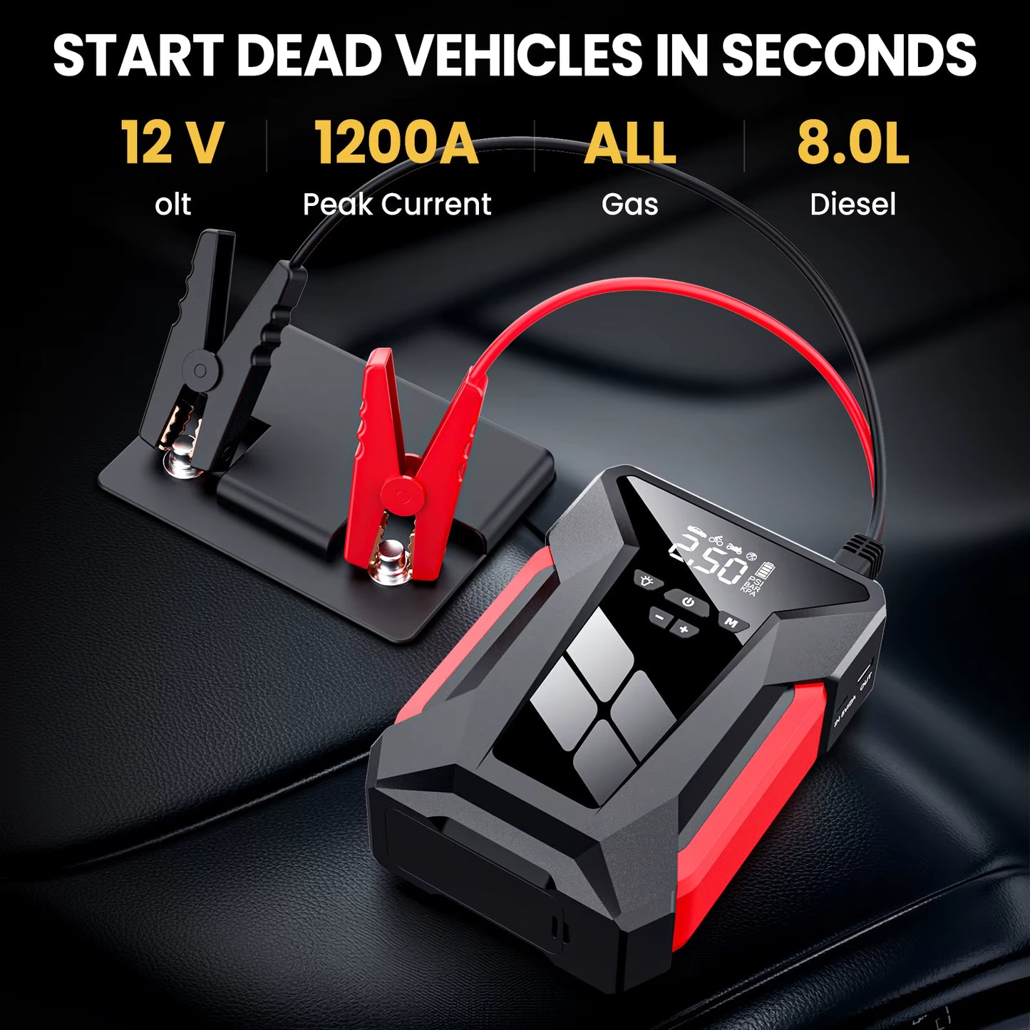 Booster Batterie Voiture Portable – Démarreur d’Urgence avec Pompe à Air