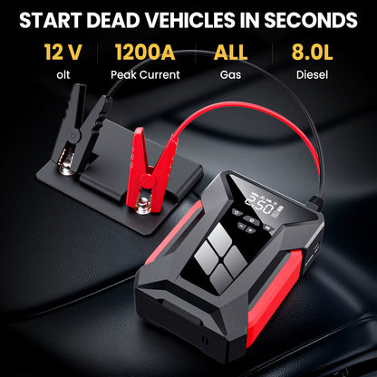 Booster Batterie Voiture Portable – Démarreur d’Urgence avec Pompe à Air