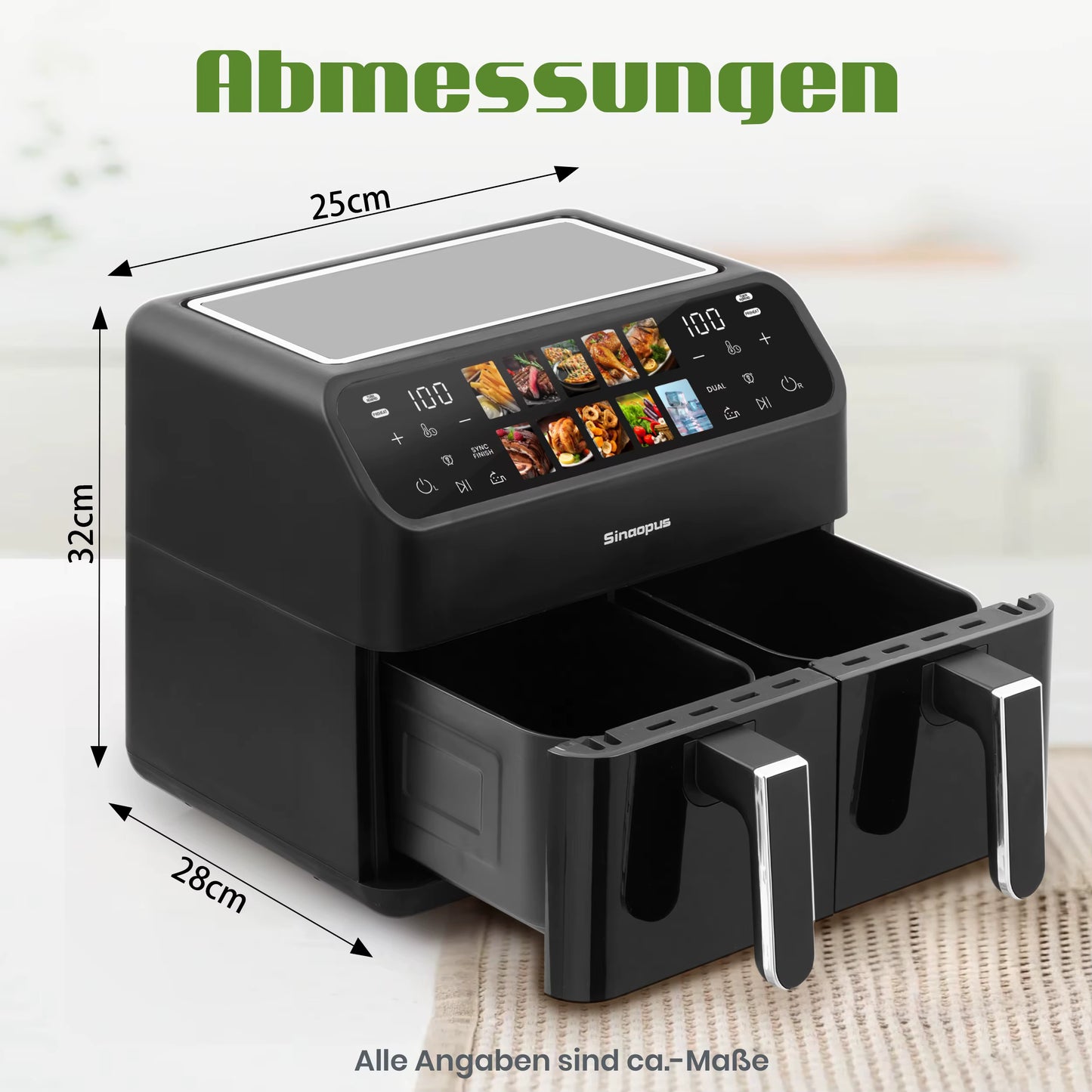 Friteuse à Air Chaud Double Panier 9L Sans Huile Écran Tactile LED XXL Familiale avec Fenêtre Visible