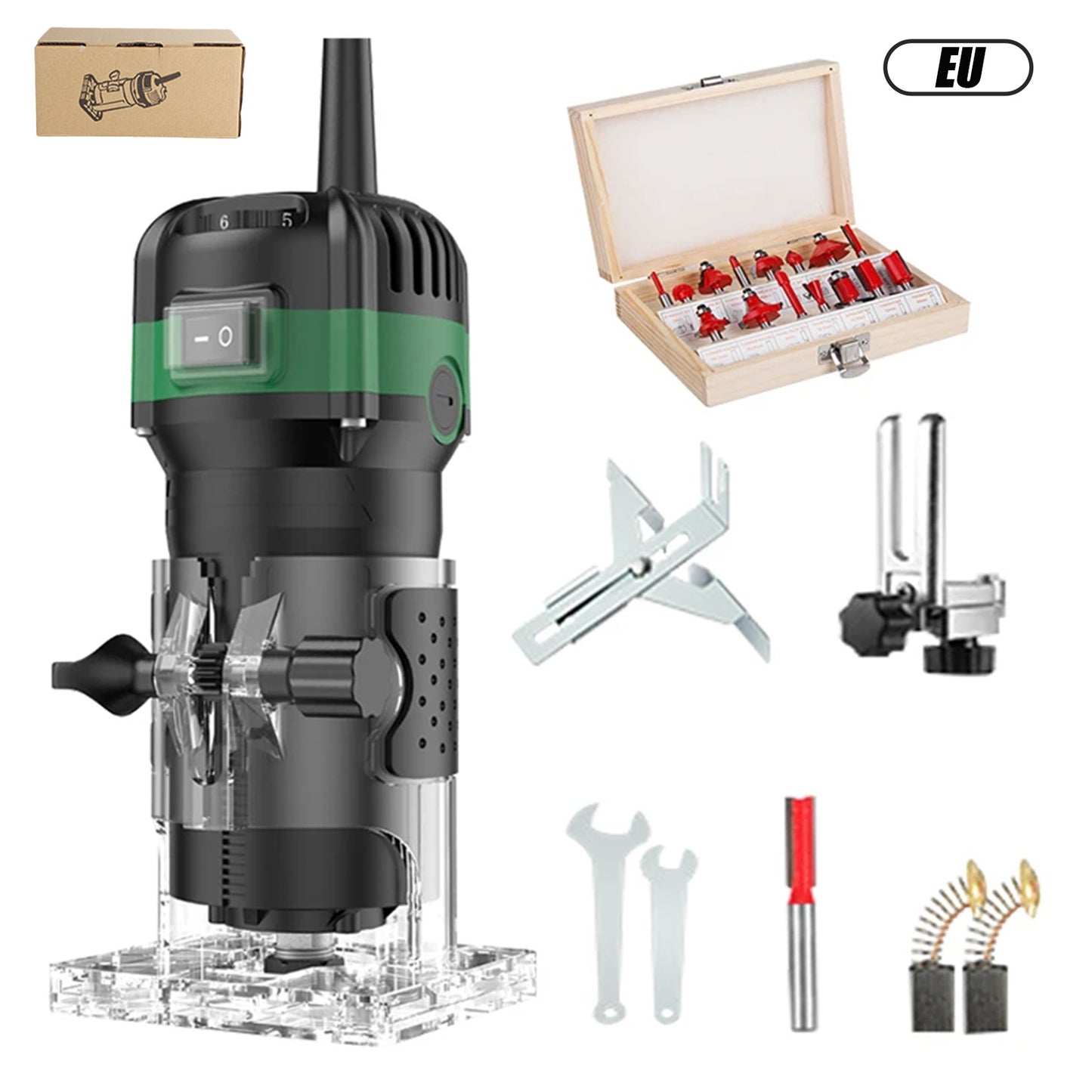 Défonceuse Électrique 800W pour Bois – Routeur de Découpe 33000 tr/min avec 6 Vitesses et Jeu de Forets
