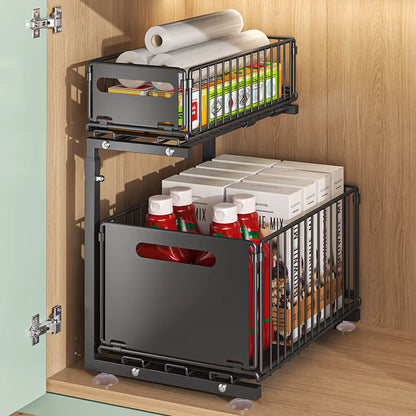 Organisateur d’armoire extractible 2 niveaux avec tiroir coulissant réglable