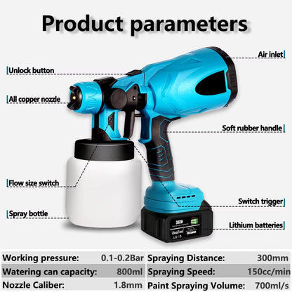 Cordless Paint Sprayer 800 ml – Rechargeable Electric Sprayer for Walls and Furniture