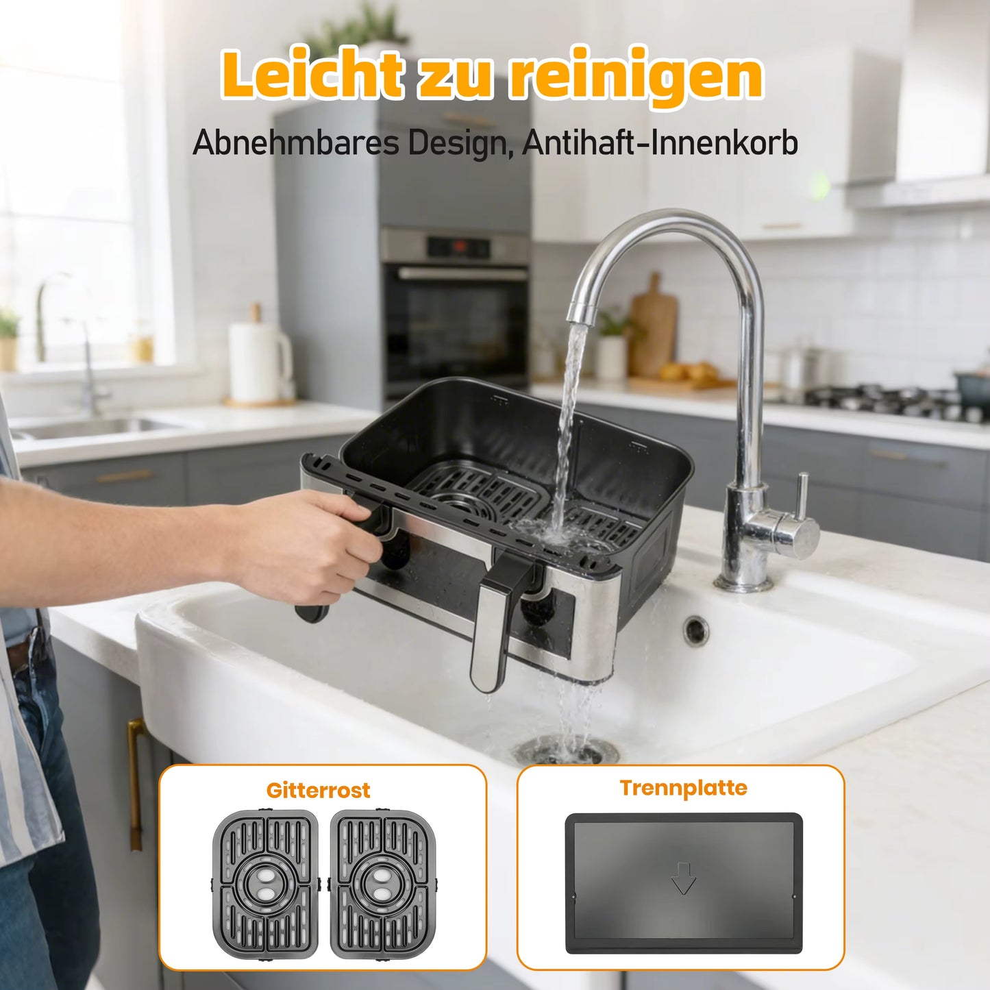 Friteuse à Air Chaud Double Panier 8,5L 2000W – Écran Tactile LED – Air Fryer Familiale 12 Programmes Sans Huile – Fenêtre de Visualisation