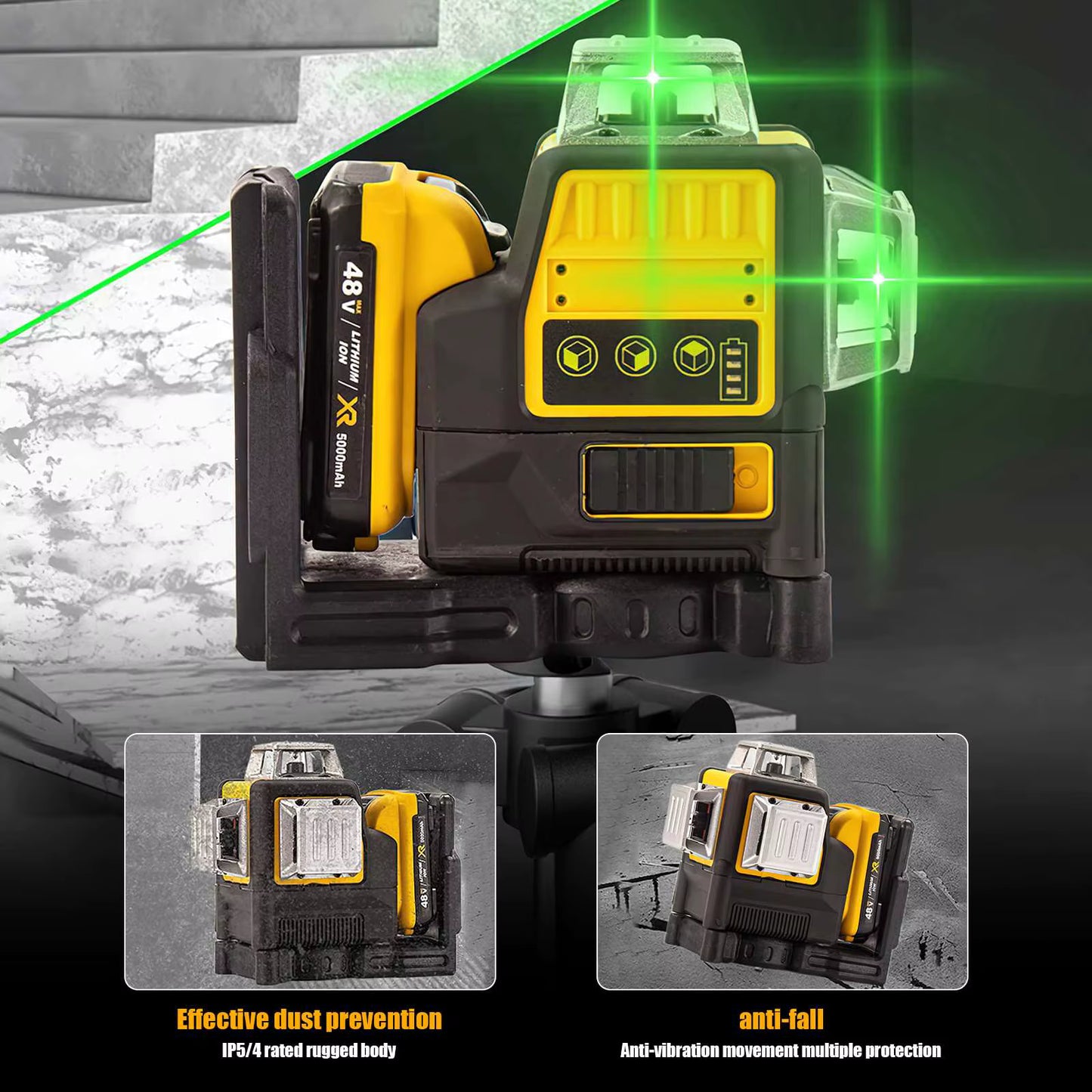 Niveau Laser 3D 12 Lignes Vert 4x360° – Auto-Nivelant Rechargeable