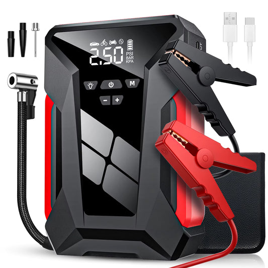 Booster Batterie Voiture Portable – Démarreur d’Urgence avec Pompe à Air