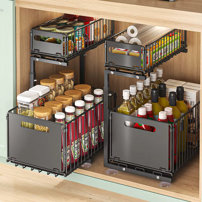 Organisateur d’armoire extractible 2 niveaux avec tiroir coulissant réglable