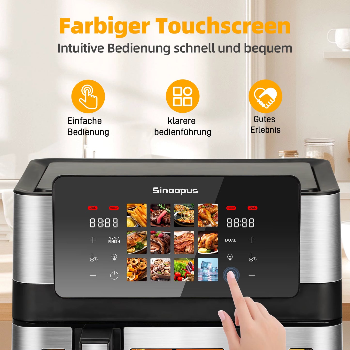 Friteuse à Air Chaud Double Panier 8,5L 2000W – Écran Tactile LED – Air Fryer Familiale 12 Programmes Sans Huile – Fenêtre de Visualisation