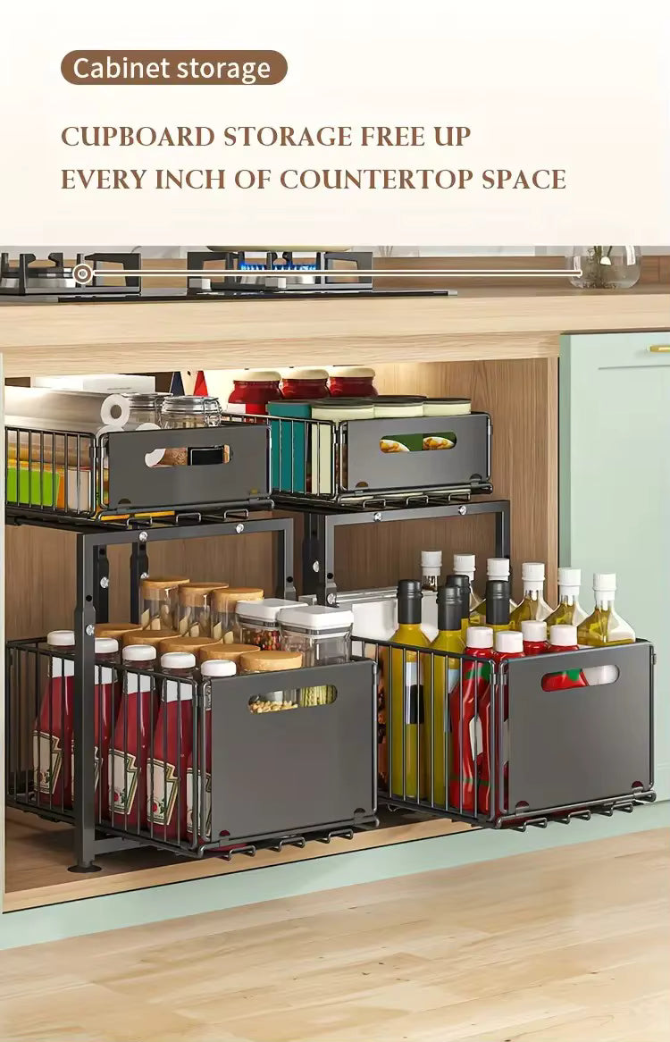Organisateur d’armoire extractible 2 niveaux pour cuisine et sous évier