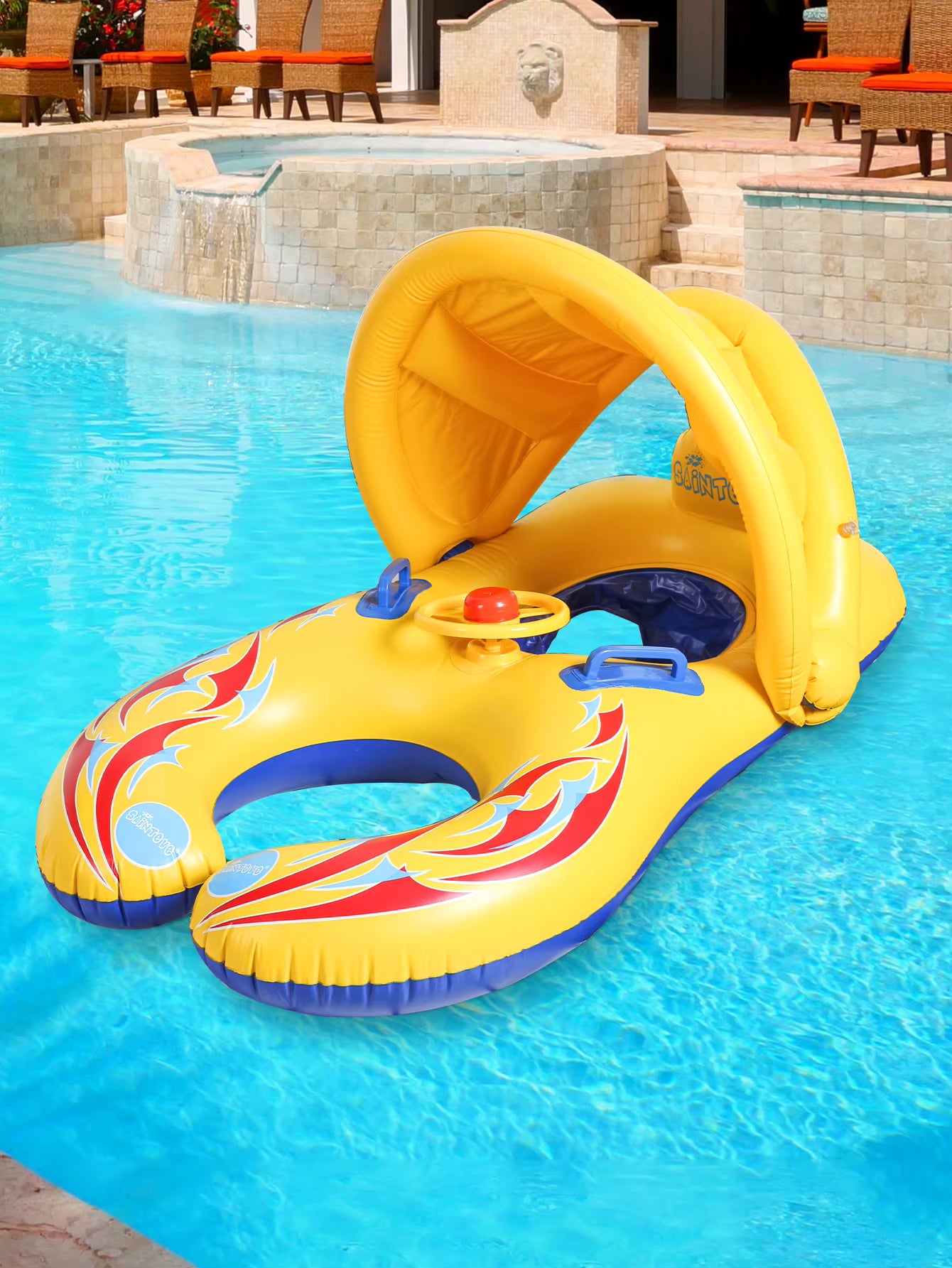 Bouée Bébé Gonflable avec Pare-Soleil Amovible – Siège Flottant Sécurisé Piscine et Plage