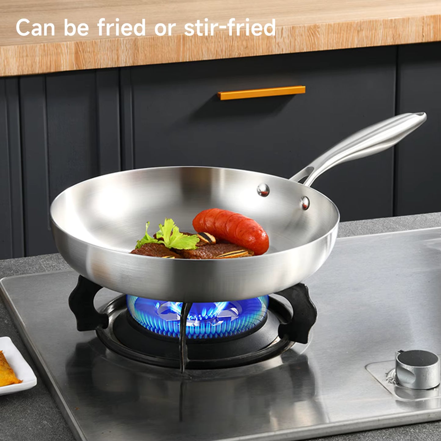 Poêle wok inox 304 24/28 cm épaisseur 2 mm