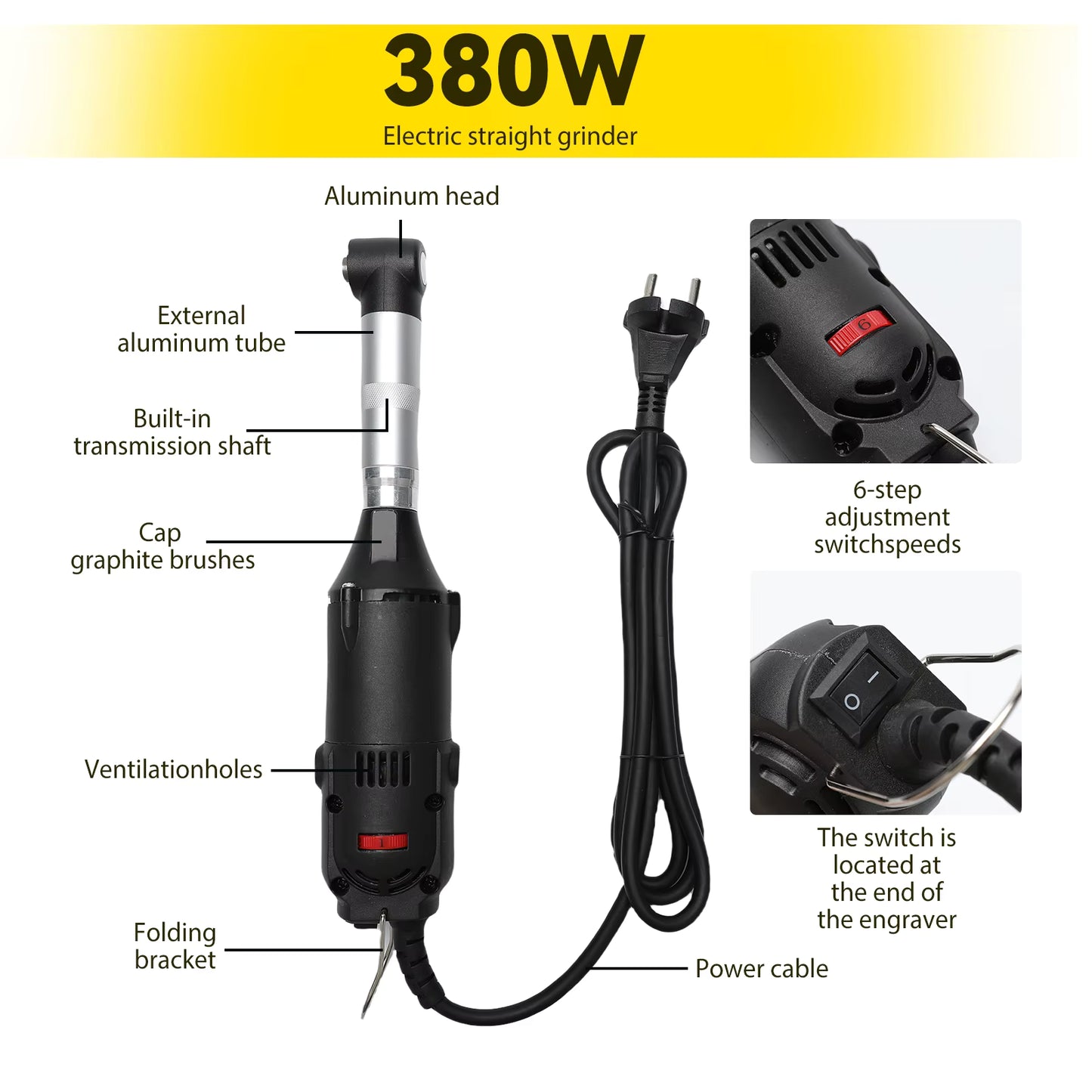 Meuleuse droite électrique 350 W à 6 vitesses pour meulage et polissage