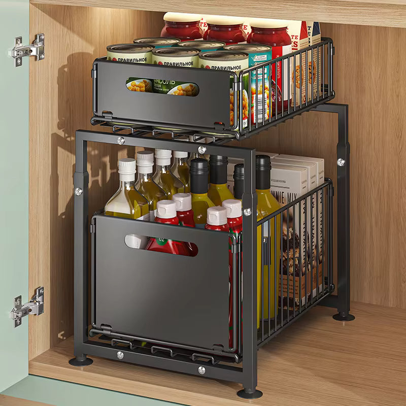 Organisateur d’armoire extractible 2 niveaux pour cuisine et sous évier