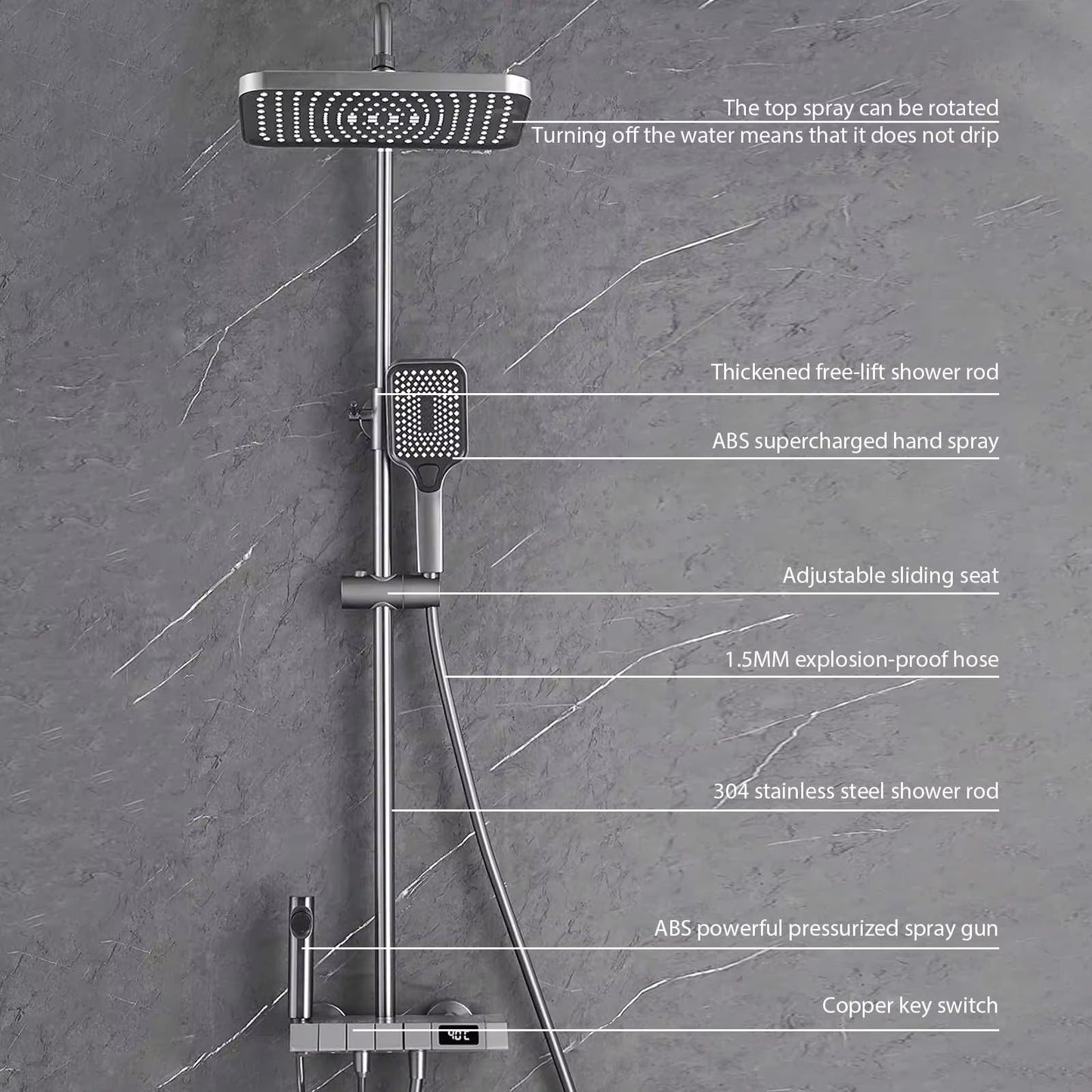 Ensemble de Douche avec Affichage Numérique – Mitigeur en Cuivre et Pommeau Haute Pression