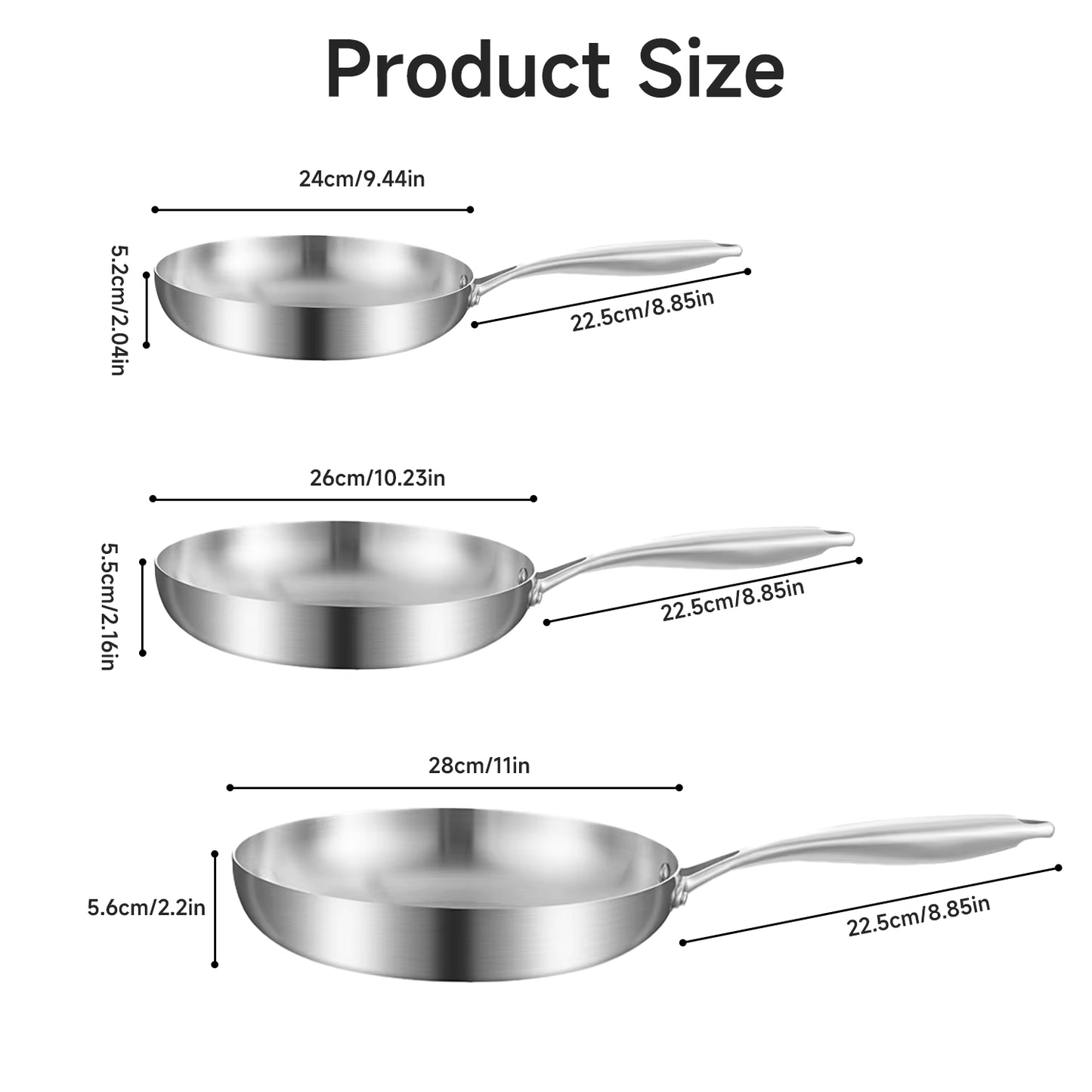 Poêle wok inox 304 24/28 cm épaisseur 2 mm