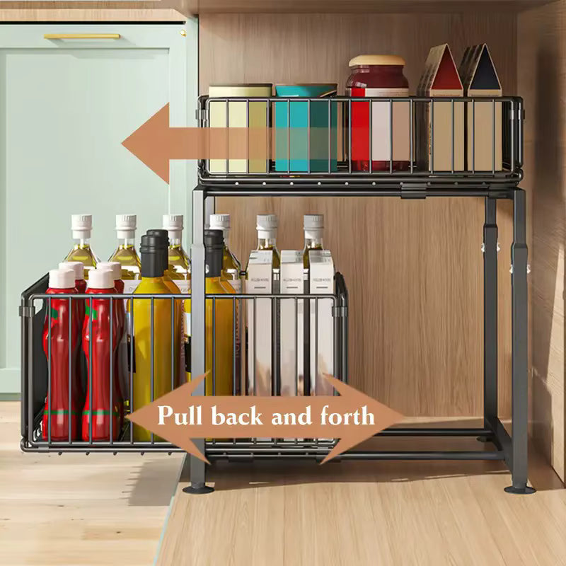 Organisateur d’armoire extractible 2 niveaux pour cuisine et sous évier