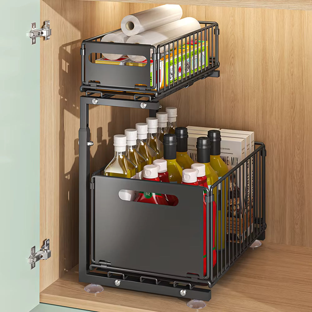 Organisateur d’armoire extractible 2 niveaux avec tiroir coulissant réglable