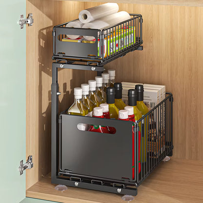 Organisateur d’armoire extractible 2 niveaux avec tiroir coulissant réglable