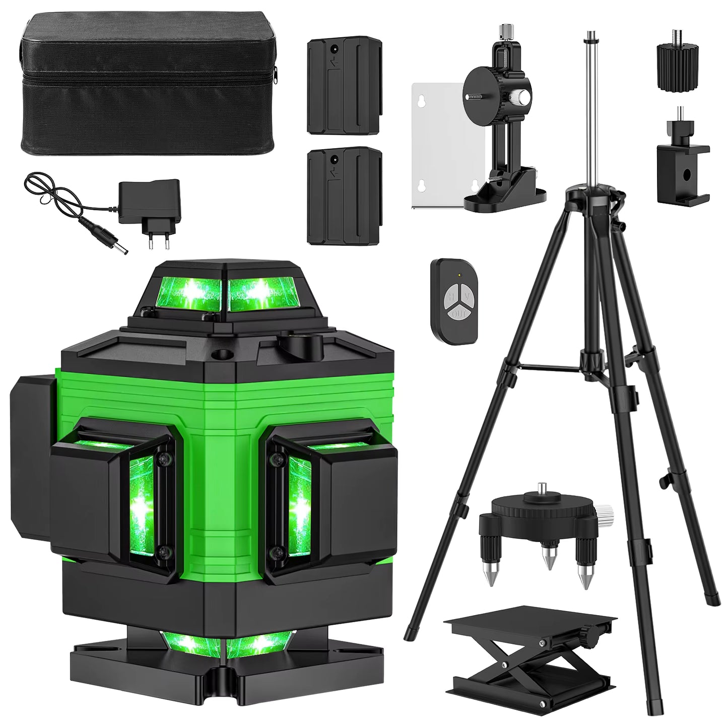 Niveau Laser 4D 16 Lignes Vert 3x360° – Batterie USB Rechargeable avec Support