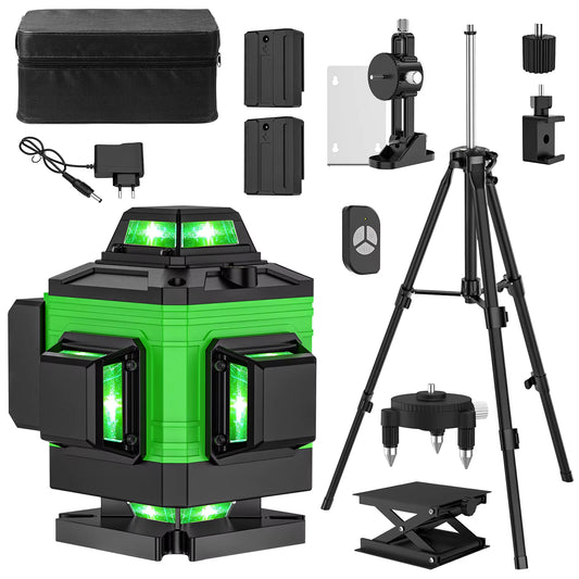 Niveau Laser 4D 16 Lignes Vert 3x360° – Batterie USB Rechargeable avec Support