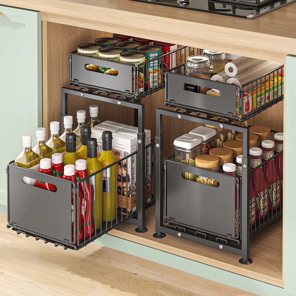 Organisateur d’armoire extractible 2 niveaux pour cuisine et sous évier