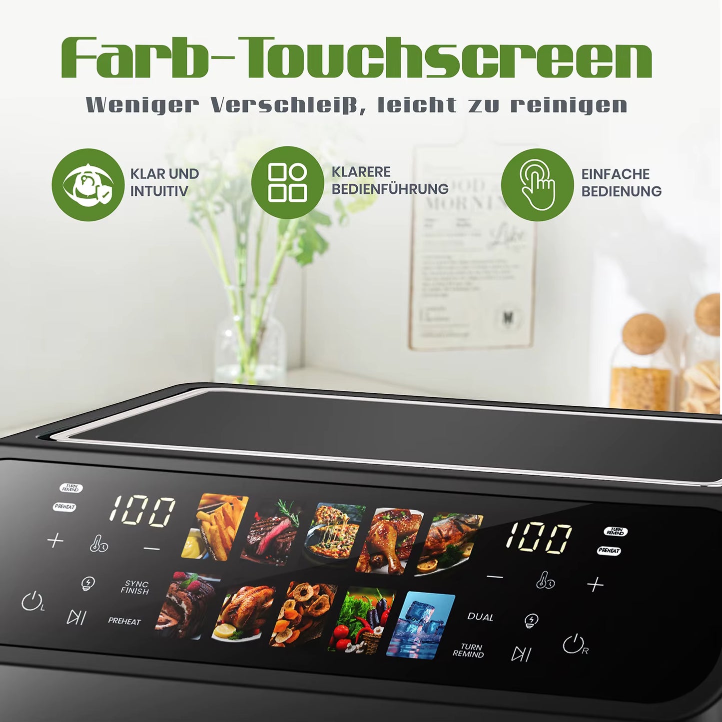 Friteuse à Air Chaud Double Panier 9L Sans Huile Écran Tactile LED XXL Familiale avec Fenêtre Visible
